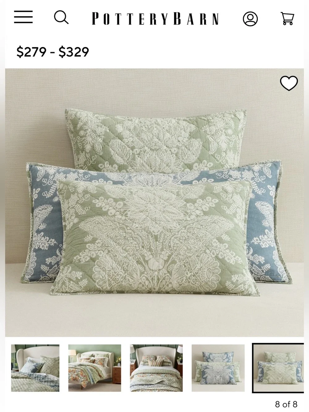 Kravet Heirloom Damask Reversible Quilted sham standard set of 2